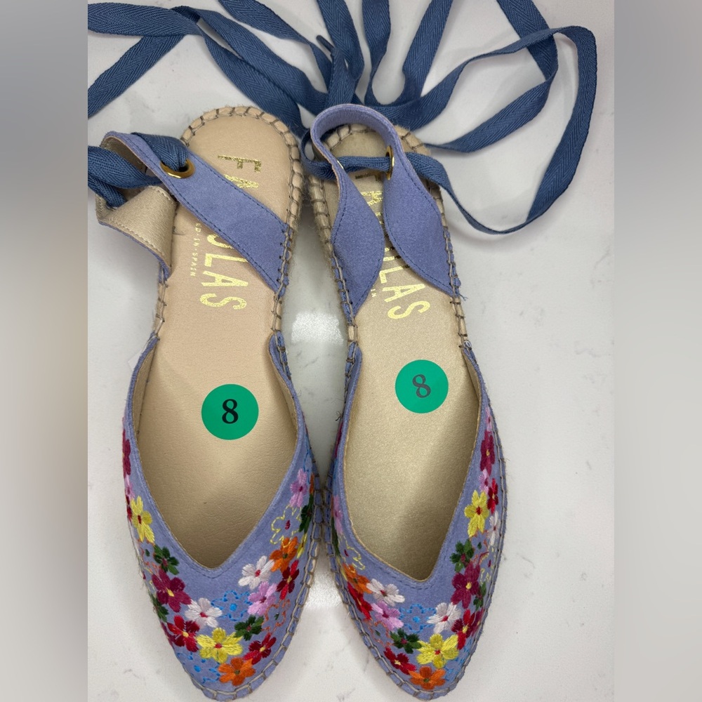 Fabiolas Blue Floral Lace-Up Espadrilles